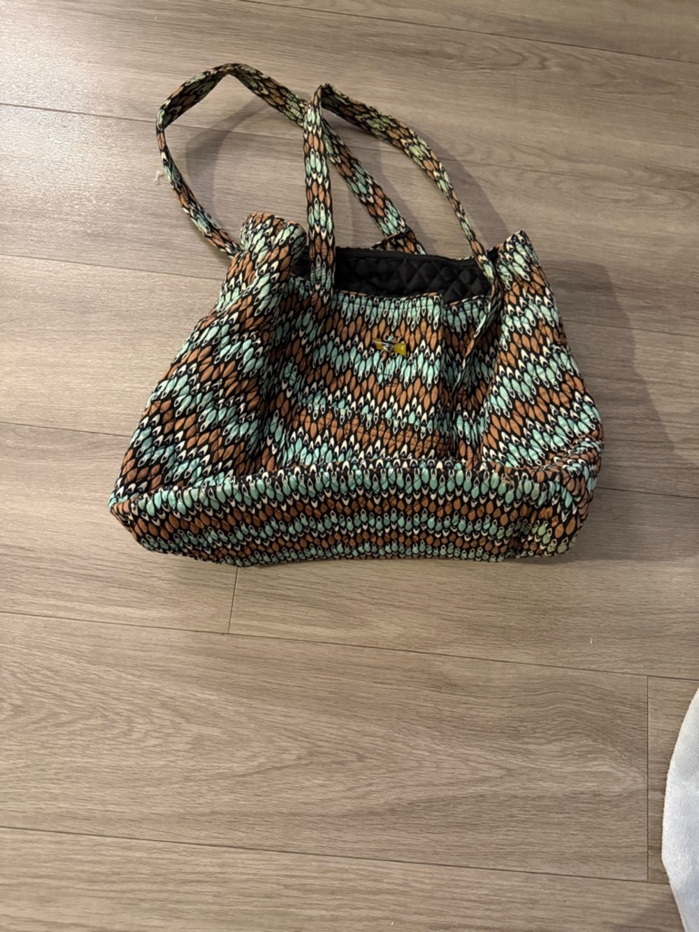 Vera Bradley Quilted Patterned Tote Bag in Brown & Mint